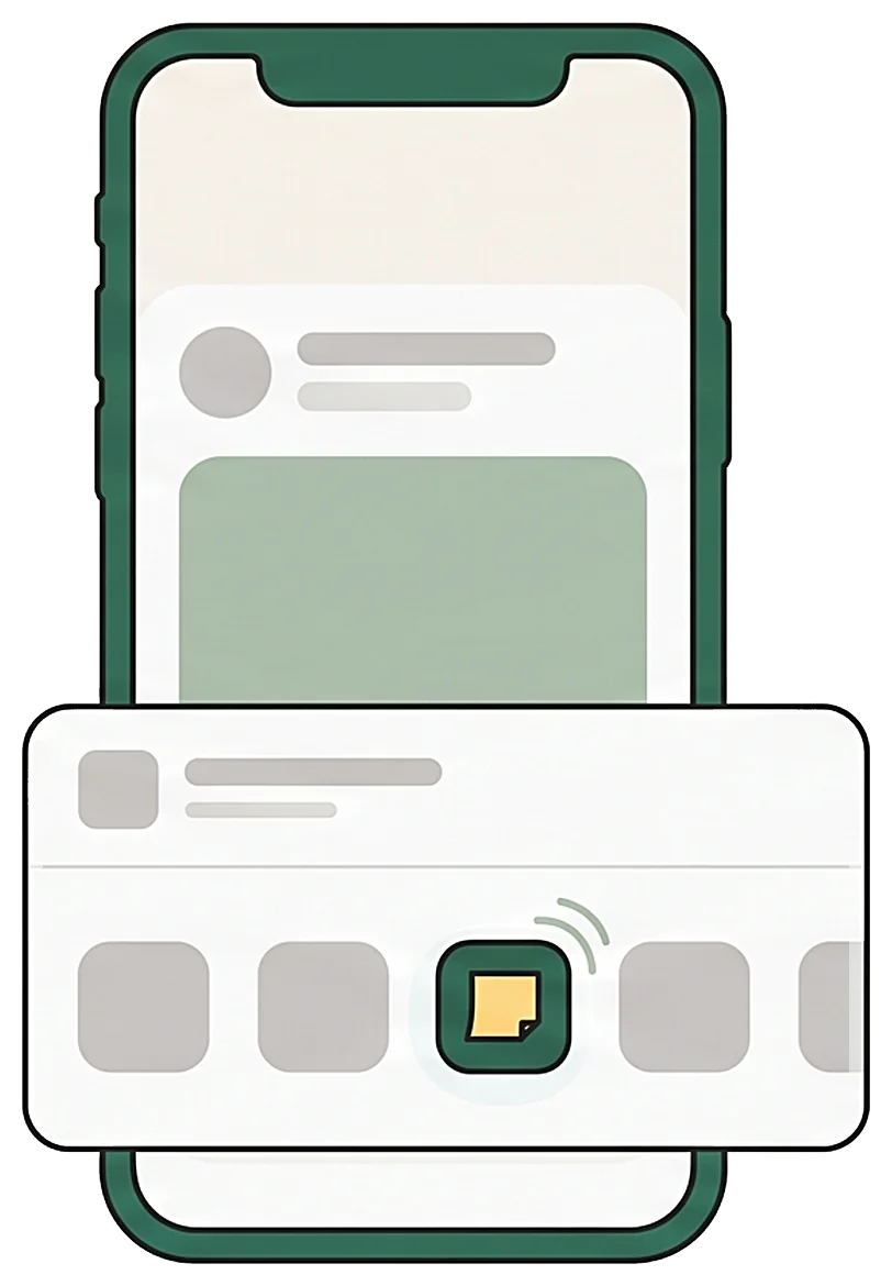 共有シートで「しまう」を選ぶ画面のイラスト